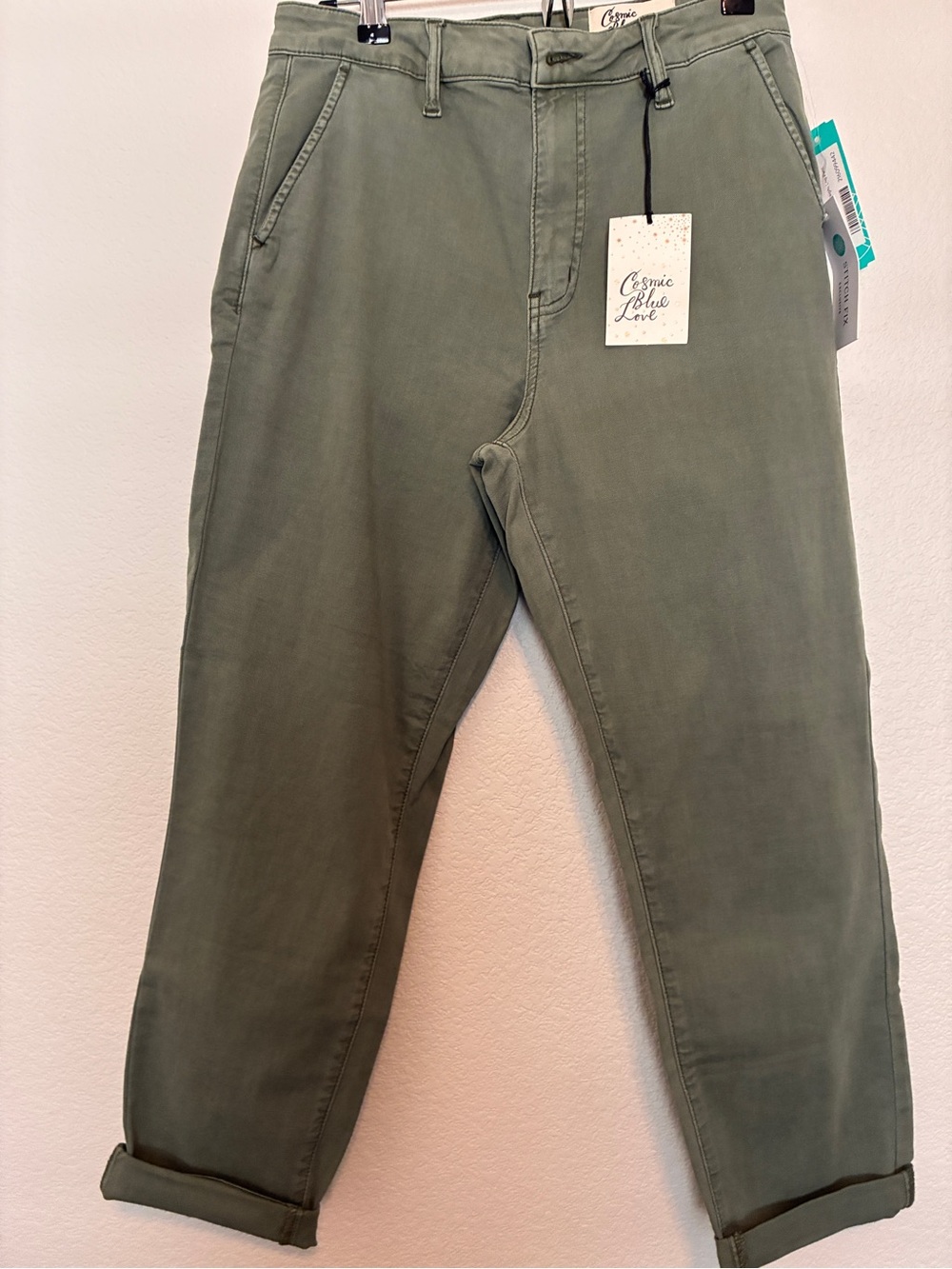 NWT Cosmic Blue Love Cuffed Ankle Women's Olive Pants, size 29